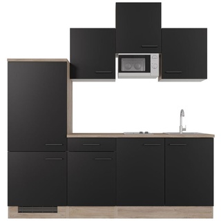 Singleküche mit E-Geräten - 210 cm breit - Schwarz matt Endgrain Oak – Capri
