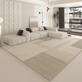 AUWUUA Moderner Teppich mit geometrischen Linien für das Wohnzimmer, 250 x 250 cm, minimalistisch, waschbar, rutschfest, für Schlafzimmer, Esszimmer, Küche, Flur, Eingangsbereich, Home Office