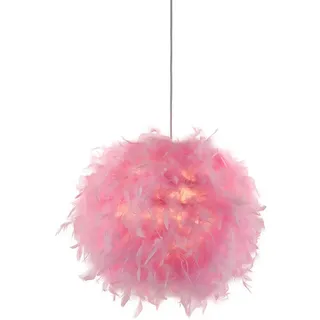Hängeleuchte Federn Kugelleuchte Federlampe pink Kinderzimmerleuchte hängend, Textil Metall, 1x E27 Fassung, DxH 30x150 cm
