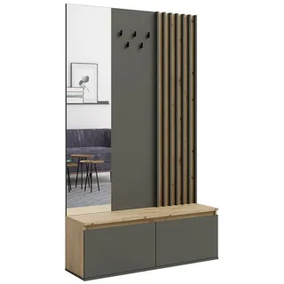 Feldmann-Wohnen Garderobe Doris (mit Klapptüren, mit Spiegel, mit Kleiderhaken, 1 St., moderne Optik, mit Klapptüren, mit Spiegel, mit Kleiderhaken), 120x34x202cm Eiche Artisan graphitgrau Spiegel grau