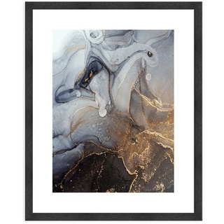 artissimo Bild mit Rahmen Bild gerahmt 51x41cm / Design-Poster mit Holz-Rahmen / Wandbild Marmor, Abstrakte Kunst: Marmor Liquid I blau|schwarz