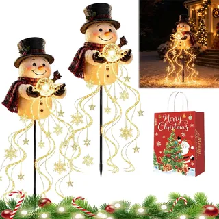 Snowman Magic Fountain - Flowing Snowflake LED Christmas Garden Lights,2Pcs | Solar Garden Stake Light, Flowing Snowflake LED Effect, Solar-Powered. Ideal for Winter Yard Decor, Pathways &festive Lawns