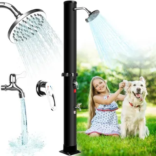 Qdreclod Solardusche Garten 40 Liter, Dusche Solar mit Duschkopf und Fußhahn, Ohne Stromanschluss, Warmes Wasser bis 60°C, Solardusche Outdoor mit Gartenschlauch-Anschluss für Garten, Pool