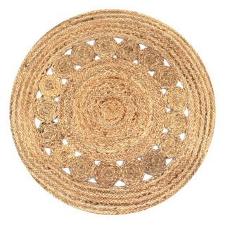 Teppich Flechtmuster Jute 90 cm Rund, furnicato, Runde beige|braun