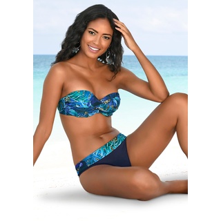 Bügel-Bandeau-Bikini LASCANA Gr. 38, Cup A, blau (blau, bedruckt) Damen Bikini-Sets Bandeau-Bikini Bügel-Bikini Ocean Blue mit Dschungel-Optik