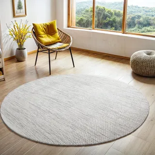 MY-RUG Wollteppich Rund 200 cm | handgewebter Wohnzimmer Teppich aus Wolle | pflegeleichter Naturteppich aus Schurwolle, wendbar, geeignet für Fußbodeheizung, Boho Stil | WoolHeaven Natur