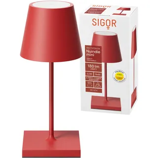 SIGOR Nuindie mini - Dimmbare kleine LED Akku-Tischlampe Indoor & Outdoor, Höhe 25 cm, aufladbar mit Easy Connect, 12 h Leuchtdauer, feuerrot