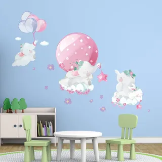 Wandsticker Kinder Deko Babyzimmer Wandtattoo Kinderzimmer Wandsticker Elefant und magische Luftballons H90 x L60 cm