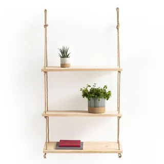 Hanah Home Handgefertigtes Wandregal, 40 x 110 x 13 cm, 100% Fichtenholz, Eichenfarbe | Montiert, Wandmontage, modernes skandinavisches Design