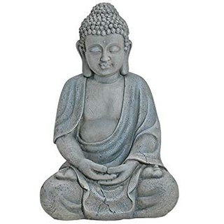 kA Der Glücks Buddha aus Magnesia Grau, Wetterfeste Buddha Figur für Haus und Garten, Outdoor Buddha 30 cm
