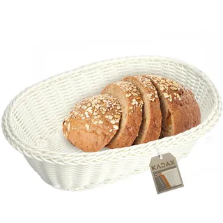 KADAX Geflochtener Korb, Brotkorb aus Polypropylen, Obstkorb, Lebensmittelkorb in 3 verschiedenen Farben, Frühstücks Flechtkorb, Besteckkorb, Aufbewahrungskorb (Creme, Oval)