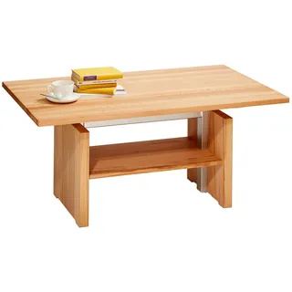 Linea Natura Couchtisch, Buche, Holz, Metall, Kernbuche, massiv, rechteckig, Wange, 65x55-69x110 cm, höhenverstellbar, Wohnzimmer, Wohnzimmertische, Couchtische, Couchtische Metall