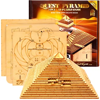 ESC WELT Quest Pyramide 3D Puzzle Game - 3 in 1 Puzzle Box Modellbau Escape Room- Holzpuzzle & Holzrätsel - Geschenkbox Knobelspiel - Rätselbox für Kinder und Erwachsene 3D Holzpuzzle