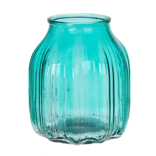 INNA-Glas Kleine Blumenvase Amory aus Glas, türkis-klar, 16 cm, Ø 13,8 cm - Farbige Vase