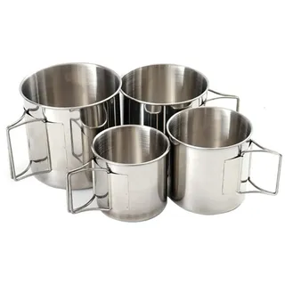 Camping Cup Set Edelstahl Becher Topf Wassertasse Faltbarer Griff 220 Ml / 330 Ml / 500 Ml / 660 Ml Umweltfreundliche Tasse Tragbares Leichtgewicht Für Reise Picknick Wandern