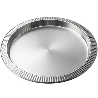 Murago - Edelstahl Tablett Ø 35 cm rund - Serviertablett silber mit gerilltem Rand - Dekotablett für Kerzen, Kaffee, Pflanzen - rundes Metalltablett als stilvolle Tischdeko Geschenkidee Isteme Slibo