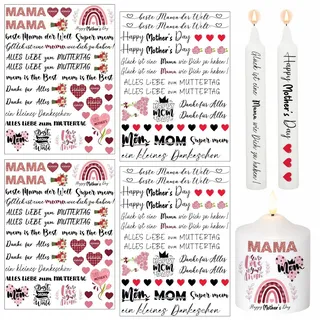 Kerzen Tattoo Muttertag,4 Stück Kerzenfolie Muttertag A5,Beste Mama Kerzensticker,Wasserschiebefolie Kerzen,Sprüche zum Muttertag,DIY Dekoration Geschenk für Tassen