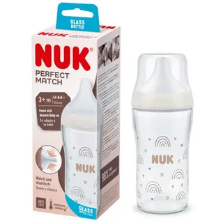 NUK Babyflasche NUK Perfect Match Glasflasche, weiß (Regenbogen) 240 ml