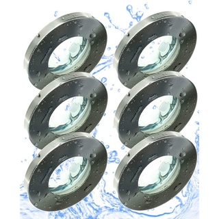 TRANGO LED Einbauleuchte, ohne Leuchtmittel, 6er Set 6729IP-062AK Einbaustrahler Rund IP44 aus Edelstahl gebürstet Badleuchte, Bad Einbauleuchte, Deckenspots, Einbauspots, Deckenleuchte inkl. 6x GU10 Lampenfassung für Bad, Sauna, Außen, Feuchtraum