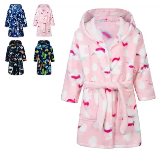 CROOUTN Bademantel Kinder mit Kapuze Einhorn für Jungen Mädchen Bademäntel Morgenmantel kuschelig warmen und weichen Pyjamas Kleinkind Coral Fleece Hoodie Roben 8-9 Jahre - 8-9 Jahre
