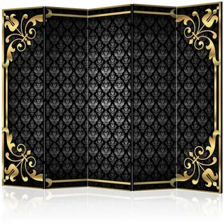 artgeist Paravent, Schwarz, Gold, Holz, Textil, Kiefer, massiv, Abstraktes, 225x172x3 cm, Motiv auf Vorder- und Rückseite, Kleinmöbel