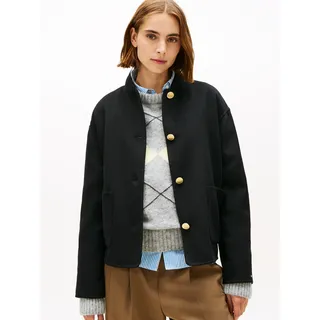Tommy Hilfiger Bomberjacke TOMMY HILFIGER "DF WOOL SHORT BOMBER", Damen, Gr. 36, schwarz, Web, Obermaterial: 60% Wolle, 40% Polyester, unifarben, regular fit kurz, V-Ausschnitt, Jacken Bomberjacke, mit Wolle