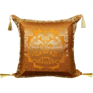 Stylo Culture Ethnisch Dekorativ Brokat Seide Couch Kissenbezüge 45x45 cm Senfgelb Dekokissen Jacquard Quasten Schlafzimmer Sofa kopfkissenbezug Elefant Quadrat Reißverschluss Kissenhullen - 1 STK.