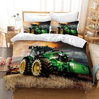 PQCXXA 3D Traktor Bettwäsche Set 135x200 cm 3teilig Grün Traktoren Mikrofaser Bettwäsche für Kinder Jungen,Kinder-Bettbezug mit Reißverschluss und 2 Kissenbezug 80x80 cm