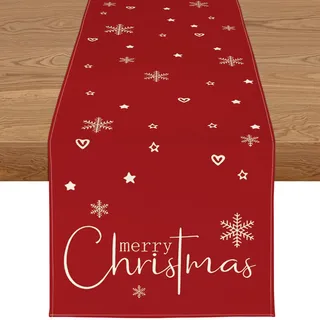 YCOLL Weihnachtsdeko Tisch Tischläufer Weihnachten Tischläufer Rot Winter Wasserabweisend Modern Weihnachtstischläufer für Drinnen und Draußen Party Küche Esstisch Dekoration
