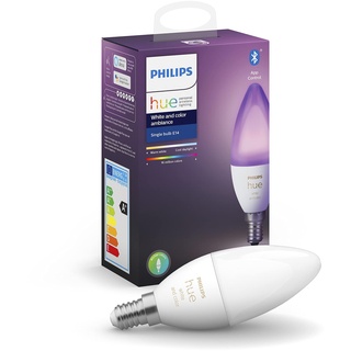 Philips Hue White & Color Ambiance E14 LED Lampe Einzelpack, dimmbar, bis zu 16 Millionen Farben, steuerbar via App, kompatibel mit Amazon Alexa (Echo, Echo Dot) [Energieklasse A]