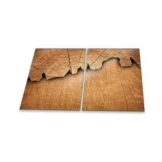 Herdabdeckplatte Abdeckung Ceranfeld Abdeckplatte Schneidebrett 2-Teilig 80x52 Holz Braun Spritzschutz Glasplatte Ceranfeldabdeckung Schutz Herdschutz Sicherheitsglas Glasschneidebrett 2x40x52