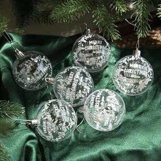 6 Stück/Box, 6 cm, transparente Malerei, Weihnachtskugel, handbemalt, Schneebälle, Neujahr, Weihnachtsbaumschmuck, Fenster-/Deckendekorationen