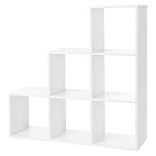 Vasagle Bücherregal LBC63WT, weiß, Stufenregal aus Holz, 6 Fächer, 97,5 x 97,5 x 29cm