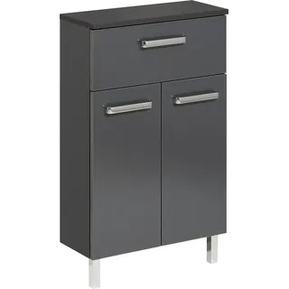 Saphir Unterschrank SAPHIR "Quickset Badschrank mit 2 Türen, 1 Schublade, 50 cm breit", grau (anthrazit, anthrazit glanz), B:50cm H:81cm T:20cm, Holzwerkstoff, Schränke, Unterschrank, Badezimmer-Unterschrank inkl. Türdämpfer, Griffe in Chrom Glanz