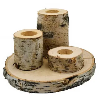 MyBer® Teelichthalter Teelicht-Halter Halter Teelicht Kerzenleuchter Kerzen Halter 3 Stück (4-teilig), inkl. Untersetzer Holz Braun PM_LS435K-H