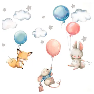 Little Deco Wandtattoo Fuchs Maus und Hase mit Luftballon DL312 S - 73 x 40 cm (BxH)