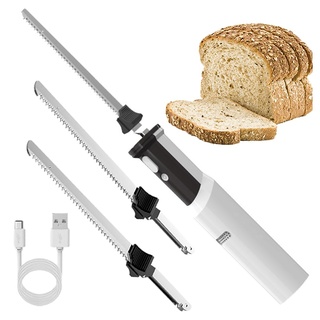 HYQNG Elektrisches Tranchiermesser, kabelloses Brotmesser, wiederaufladbares Fleischschneidemesser, Brotmesser mit 2 gezackten 8-Zoll-Edelstahlklingen und Sicherheitsverriegelung Tranchieren Fleisch