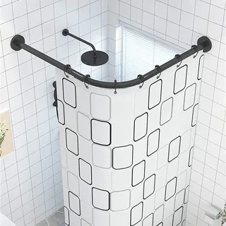 Duschvorhangstange L Form Ohne Bohren Duschvorhangstange Form L Ohne Bohren Duschstange Ecke Badewanne Edelstahl Teleskopstange Eckduschstange ausziehbar(Size:70 to 95 cm X 125 to 165 cm,Color:Black)