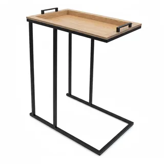 Spetebo Sofa Beistelltisch in C-Form schwarz mit Tablett Tischplatte - 60 x 45 cm - Couch Zustelltisch mit abnehmbarem Holz Tablett - Kaffeetisch Teetisch Betttisch Ablagetisch Deko Tisch