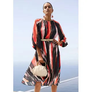 MADELEINE Midikleid Viskosekleid mit Streifenmuster Sommerkleid mit elastischer Taille, Rundhals, Knielänge und Langarm rot 40