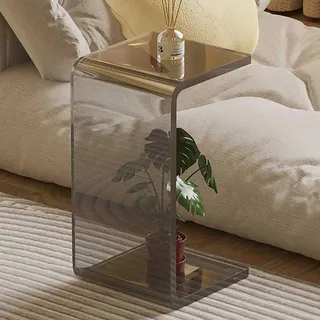 DYUNCZ Acryl-Kleiner Beistelltisch, Beistelltisch C Form, Vielseitig Einsetzbar, Dicker, Klarer Couch-Nachttisch, für Wohnzimmer, Badezimmer und Schlafzimmer (Color : Grau, Size : H-65CM/25.5IN)