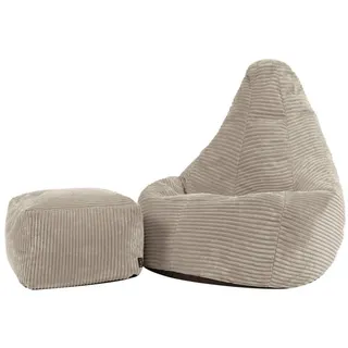 icon Sitzsack Kinder Sessel aus Cord Flauschig „Dalton" mit Hocker (Spar-Set, 1 x Kindersitzsack, 1 x Hocker), 69x59x65cm, Made in Germany, für Kinderzimmer, mit Füllung beige