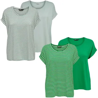 Only Damen O-Neck Top T-Shirt MOSTER 4er Pack Basic Kurzarm Rundhals Shirt Jadeite & Jolly Grün XL