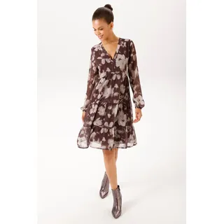 Blusenkleid ANISTON CASUAL, Damen, Gr. 36, N-Gr, braun (bordeaux, sand, beige, flieder), Chiffon, Obermaterial: 100% Polyester. Futter: 100% Polyester, bedruckt, geblümt, figurumspielend knieumspielend, V-Ausschnitt, elastischer Bund mit Gummizug, Kleider Blusenkleid, mit grafischen Batik-Blumen bedruckt - NEUE KOLLEKTION