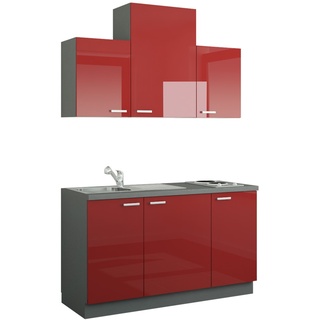 Küchenzeile mit Elektrogeräten  Aue , rot , Maße (cm): B: 150