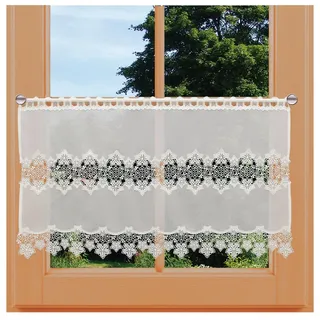 Feenhaus-Spitzengardine Jolanda Vogtländische Spitze in Natur | Landhaus-Scheibengardine mit Blumen-Muster | klassischer Scheibenhänger handgefertigt | Bistrogardine Höhe x Breite 50 x 80 cm
