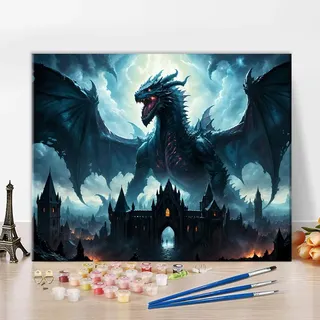 TISHIRON Malen Nach Zahlen Erwachsene, Drachen Malen-Nach-Zahlen, DIY Handgemalt Ölgemälde Set Auf Leinwand Mit Pinseln Fantasy-Tierwelt Malset Wanddekoration Für Zuhause, 40x50cm