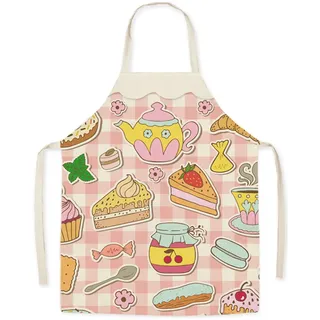 Eyands Kinder Erwachsene Schürze zum Kochen Backen - Niedliches Muster Leinen Küchenschürze Kochen Malen Gartenschürze, Cake - 17.7x22inch