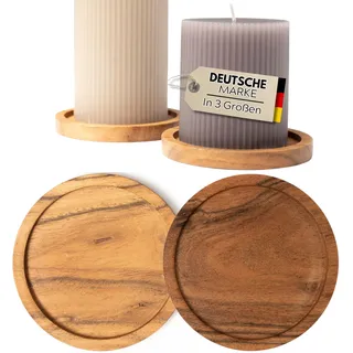 Plogis Kerzenteller - 2er Set Akazie Untersetzer für Kerzen bis 10 cm Durchmesser/Kerzenuntersetzer Holz Rund für Stumpenkerzen Taufkerzen Unterteller Kerzen Teller/Kerzenhalter Holz 9cm 10cm