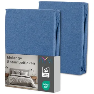 nyvi Spannbettlaken Baumwolle-Jersey 140 x 200 - 160 x 200 cm blau 2 St.